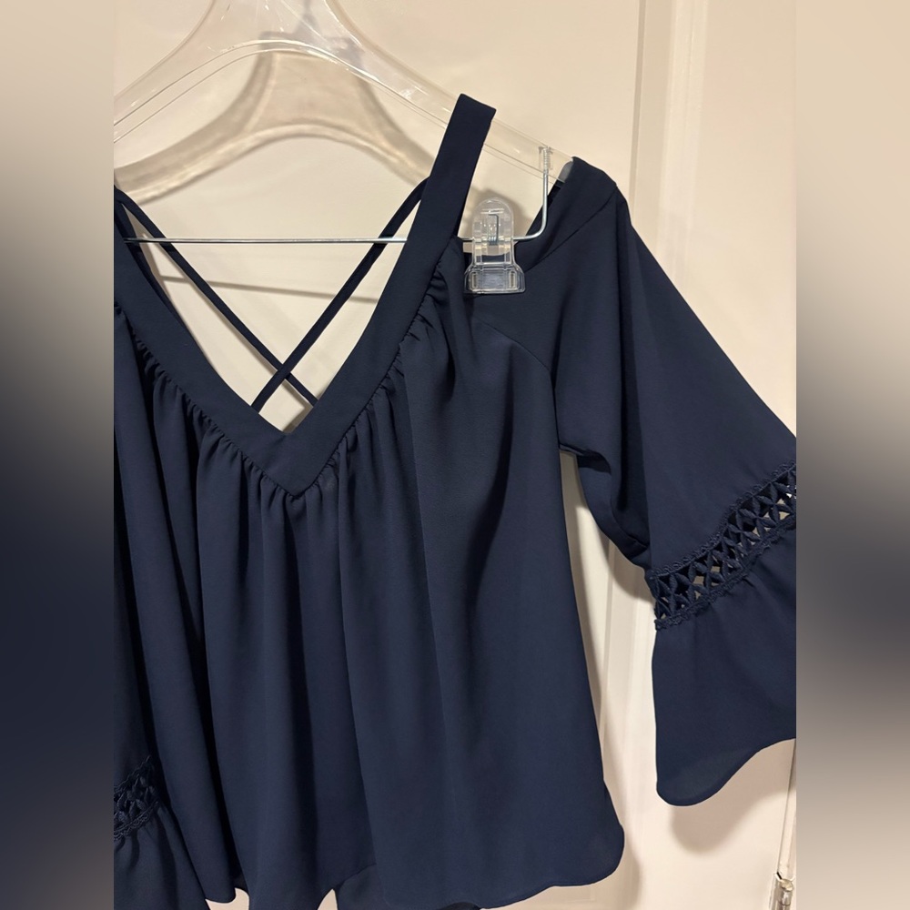 XOXO Navy Blue Crop Top with Cold Shoulder and 3/4 Sleeves